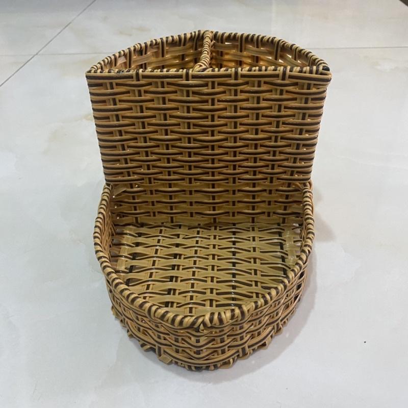 Ống đũa,khay đựng gia vị nhựa giả mây nhỏ