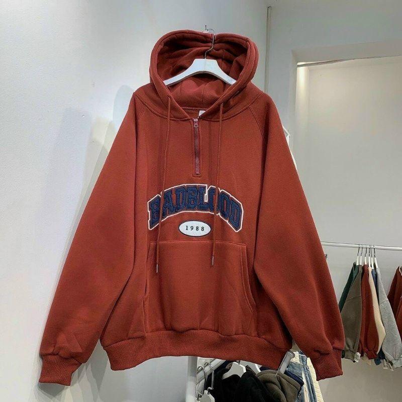 Áo khoác Hoodie chất Nỉ Cao Cấp form rộng thêu chữ nổi BADBLOOD có BIG Size _ Áo khoác chui đầu unisex có khoá zip cổ