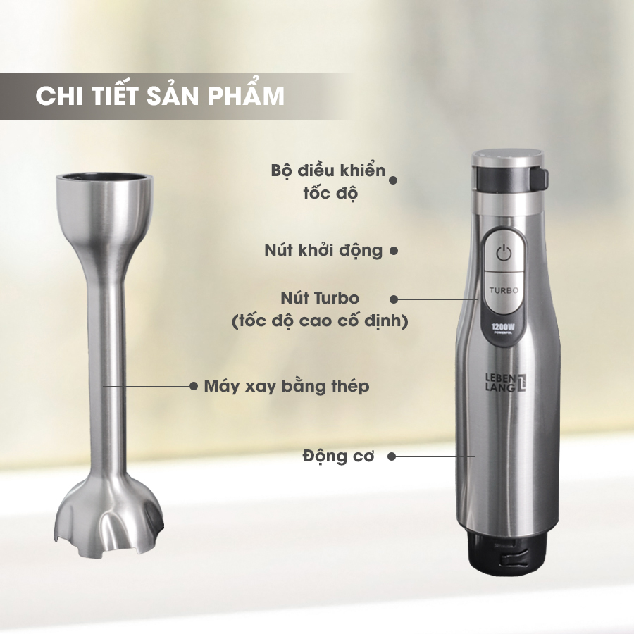 Máy xay sinh tố cầm tay đa năng Lebenlang LBL4783, công suất 1200W, bảo hành 2 năm – hàng chính hãng