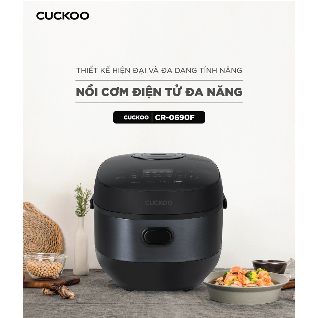 Nồi cơm điện tử Cuckoo 1.08L CR-0690F-BKBKCRVNCV_ màu đen, nhiều chế độ nấu, lòng nồi chống dính, thiết kế sang trọng - Bảo hành 2 năm - Hàng chính hãng Cuckoo Vina