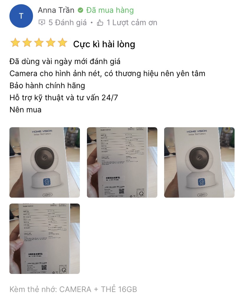 Camera IP Wifi VNPT Technology ONE HOME Home Vision HVIP01 xoay 360 quan sát rõ ngày và đêm hàng chính hãng