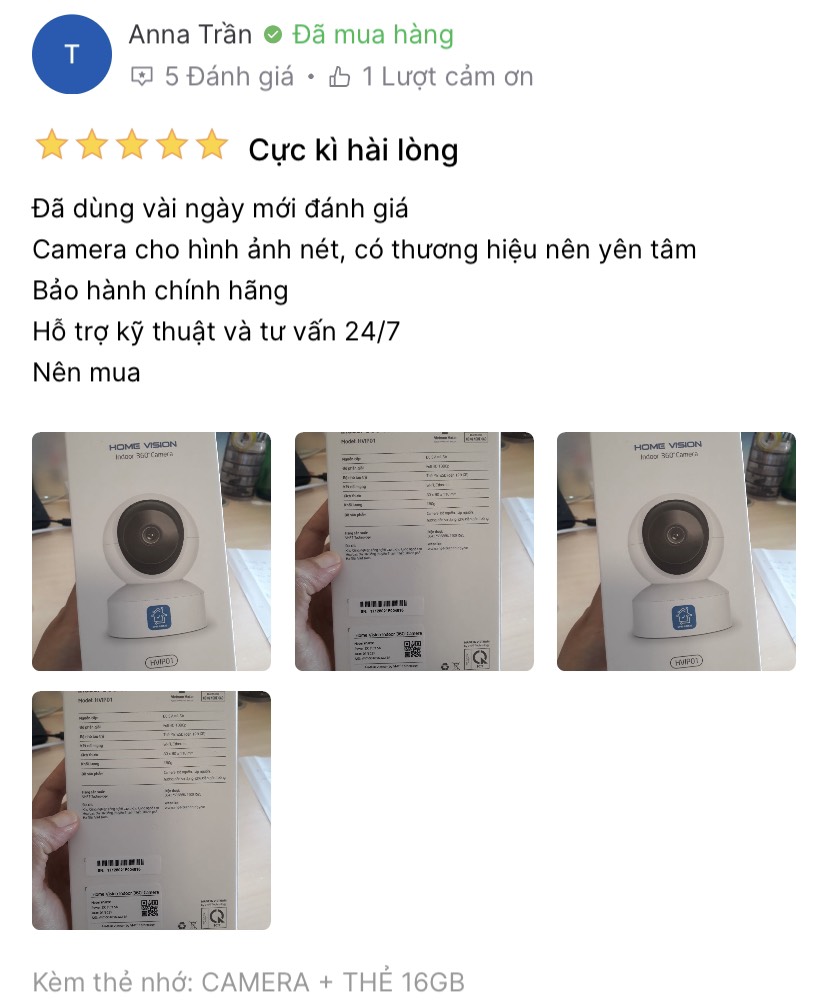 Camera IP Wifi VNPT Technology ONE HOME HVIP01 xoay 360 quan sát rõ ngày và đêm kèm thẻ nhớ hàng Việt Nam