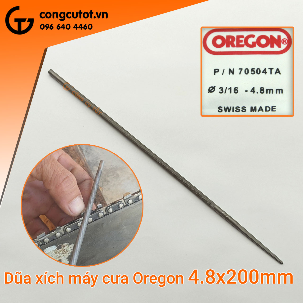 Dũa xích máy cưa Φ4.8 x 200mm dùng cho bước xích 325