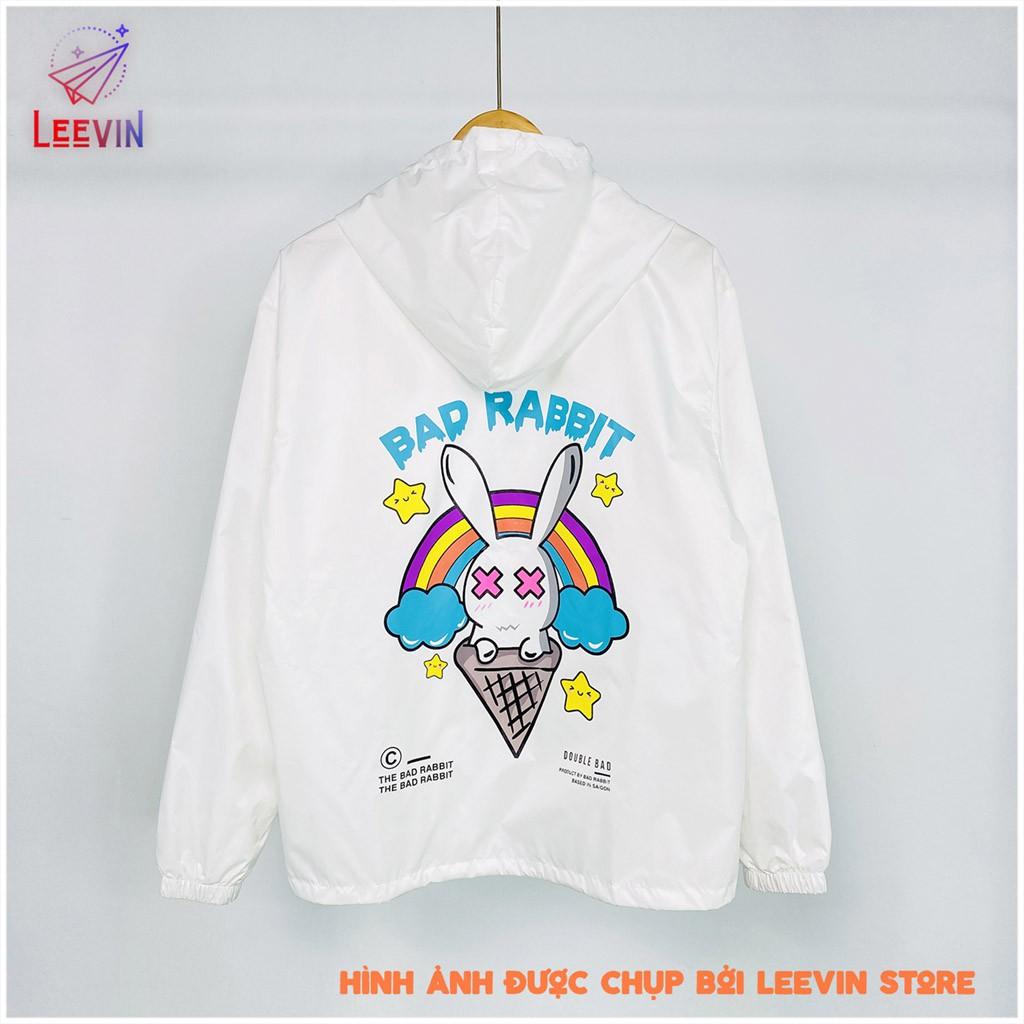 Áo khoác gió nam nữ Bad Rabbit 2 LỚP Có Mũ Ice Cream Unisex màu trắng đen - Kiểu áo khoác dù nam nữ Leevin Store