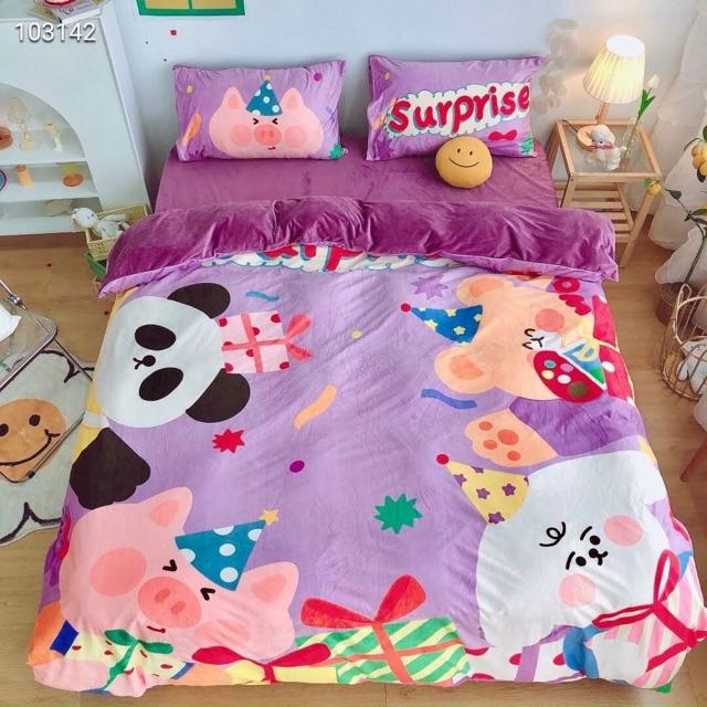 Set Nỉ Nhung CảToon 5D Hàng Nhập Khẩu Cao Cấp 4 Món Dành cho Bé Hình Ngộ Nghĩnh