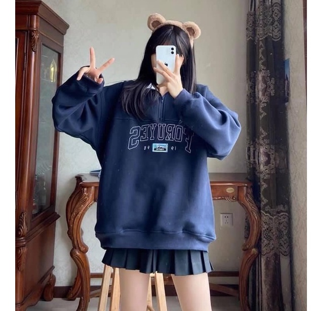 Áo Nỉ Nam Nữ Cổ Polo Trắng Nổi Bật, Áo Hoodies Cổ khoá Bẻ V 1998 Thời Trang