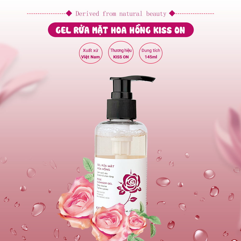 Gel rửa mặt hoa hồng KISS ON sạch sâu, cấp ẩm, thu nhỏ lỗ chân lông, nuôi dưỡng làn da mịn màng, sáng khỏe 145ml JN-KI-GEL01