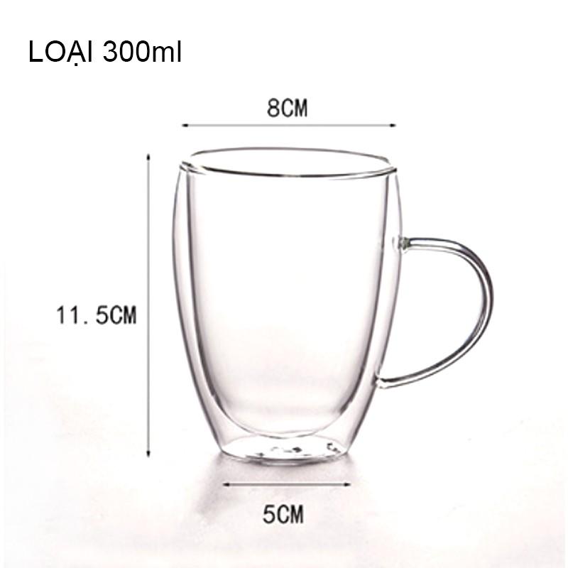 CỐC THỦY TINH 2 LỚP GIỮ NHIỆT UỐNG TRÀ VÀ CAFÉ, CÓ TAY CẦM