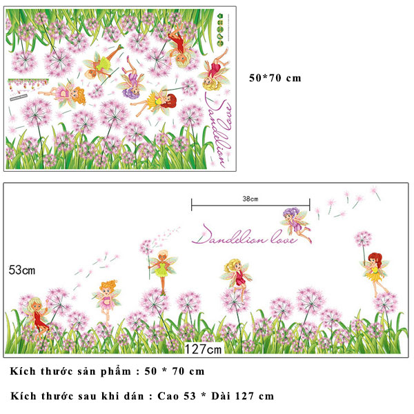 Decal dán chân tường hoa bồ công anh màu tím SK7040