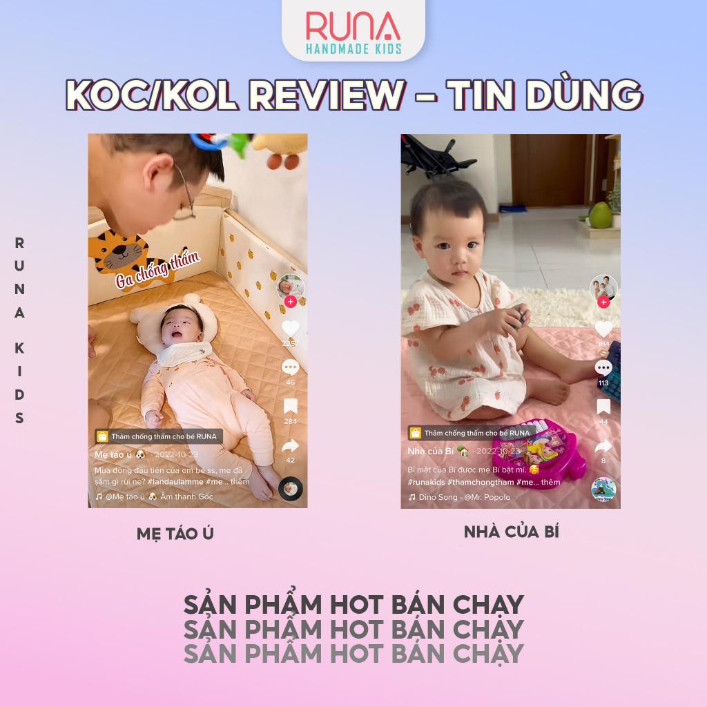 Thảm lót chống thấm cho bé RUNA KIDS Cotton Hàn 100% chần bông thấm hút tốt thoáng mát an toàn cho bé 1m6x2m