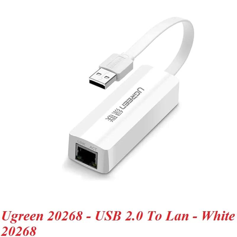 Ugreen UG2026820268TK 15CM màu Trắng Cáp chuyển đổi USB 2.0 sang cổng LAN RJ45 tốc độ 100Mbs dáng dẹt - HÀNG CHÍNH HÃNG