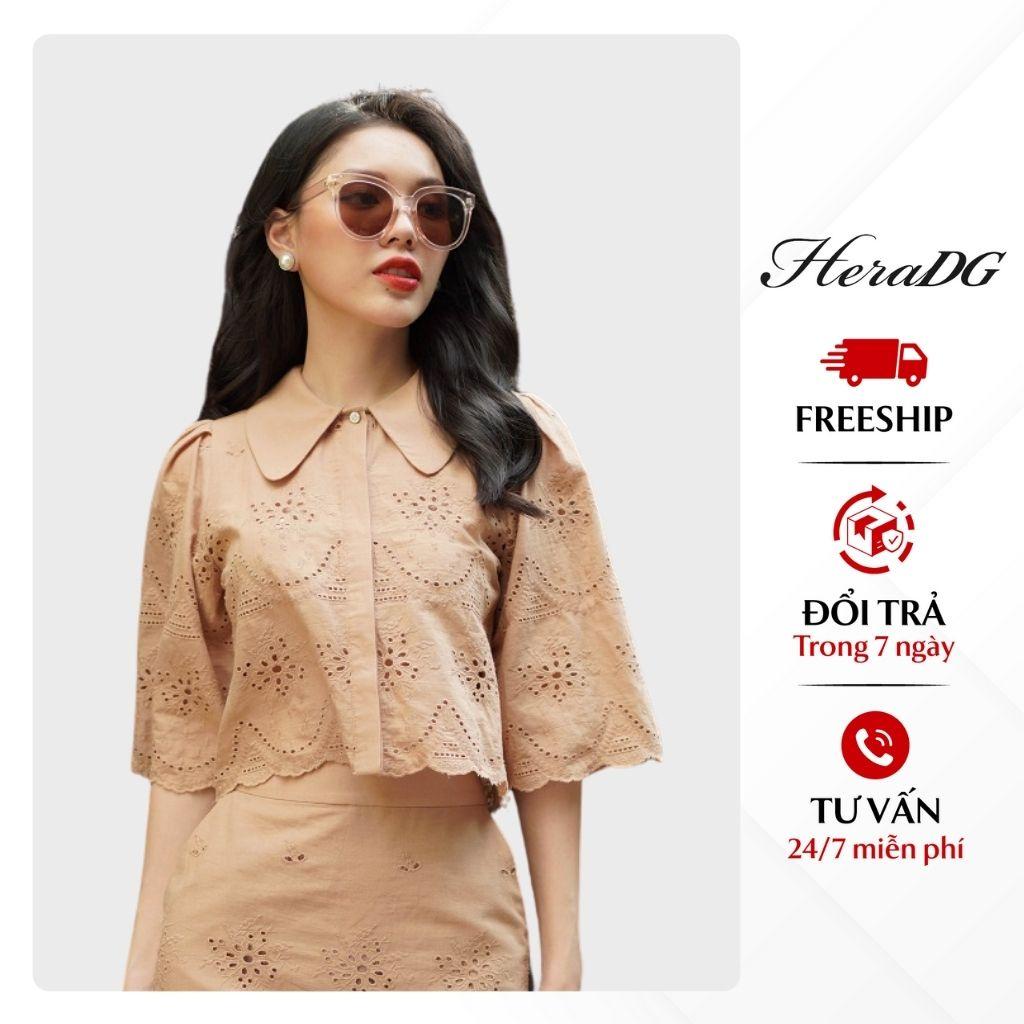 Áo Sơ Mi Công Sở Nữ HeraDG Dáng Croptop Thêu Cổ Cách Điệu, Chất Vải Thô Cao Cấp STBA024A-S