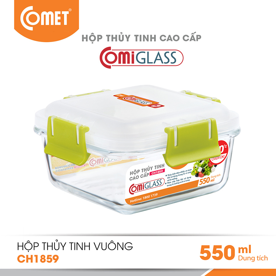 Bộ 3 hộp đựng thuỷ tinh vuông Comet CH1859 – 550ml