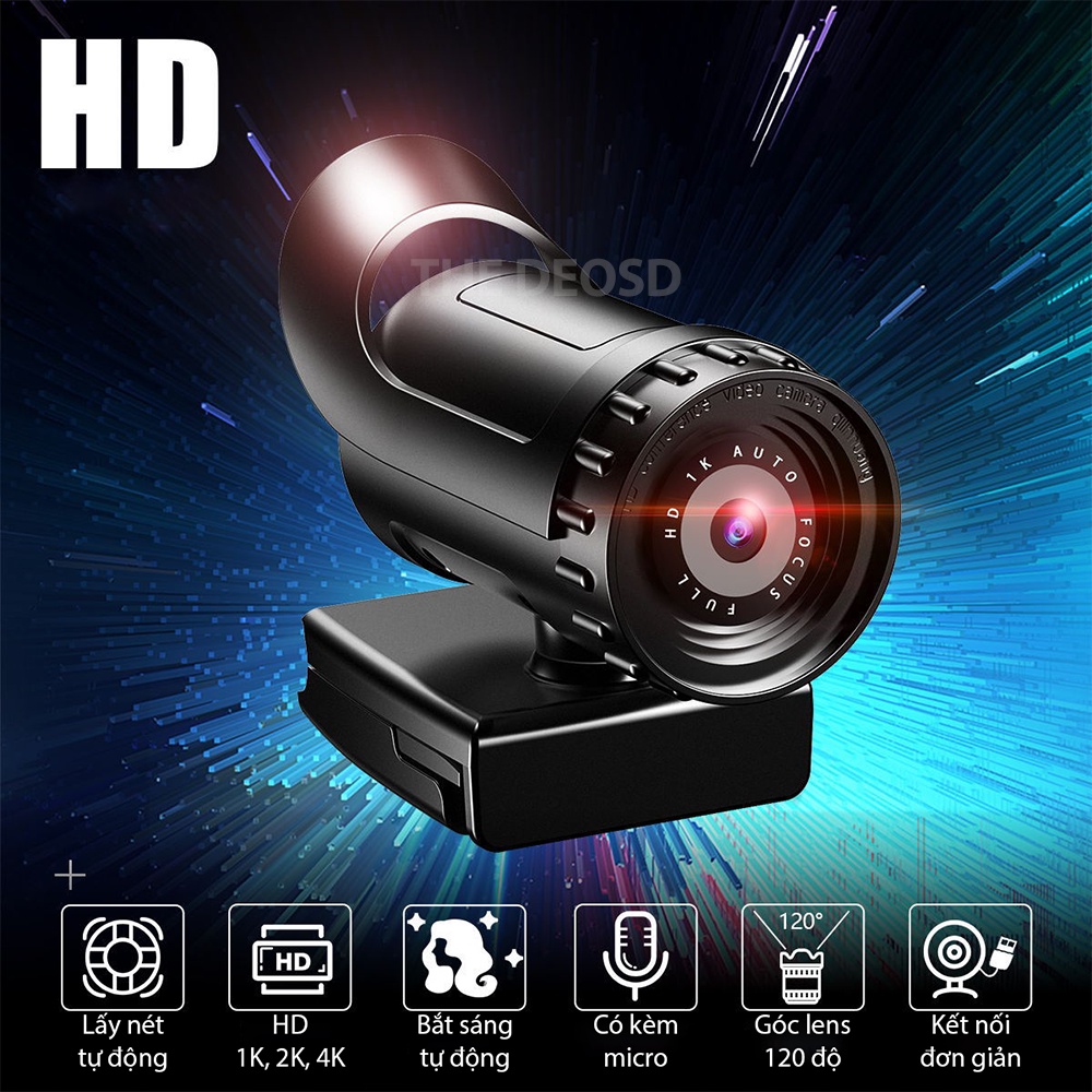 | Xuất Khẩu Mỹ | - Webcam Full HD 720p / 1K / 2K / 4K / 8K Camera Máy Tính / Laptop Tự Động Lấy Nét - The Deosd WC - Hàng Chính Hãng