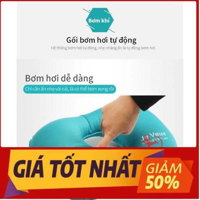 Gối hơi gối kê cổ chữ u tự động bơm tựa đầu để ngủ văn phòng du lịch đi ô tô xe hơi máy bay có nút cài