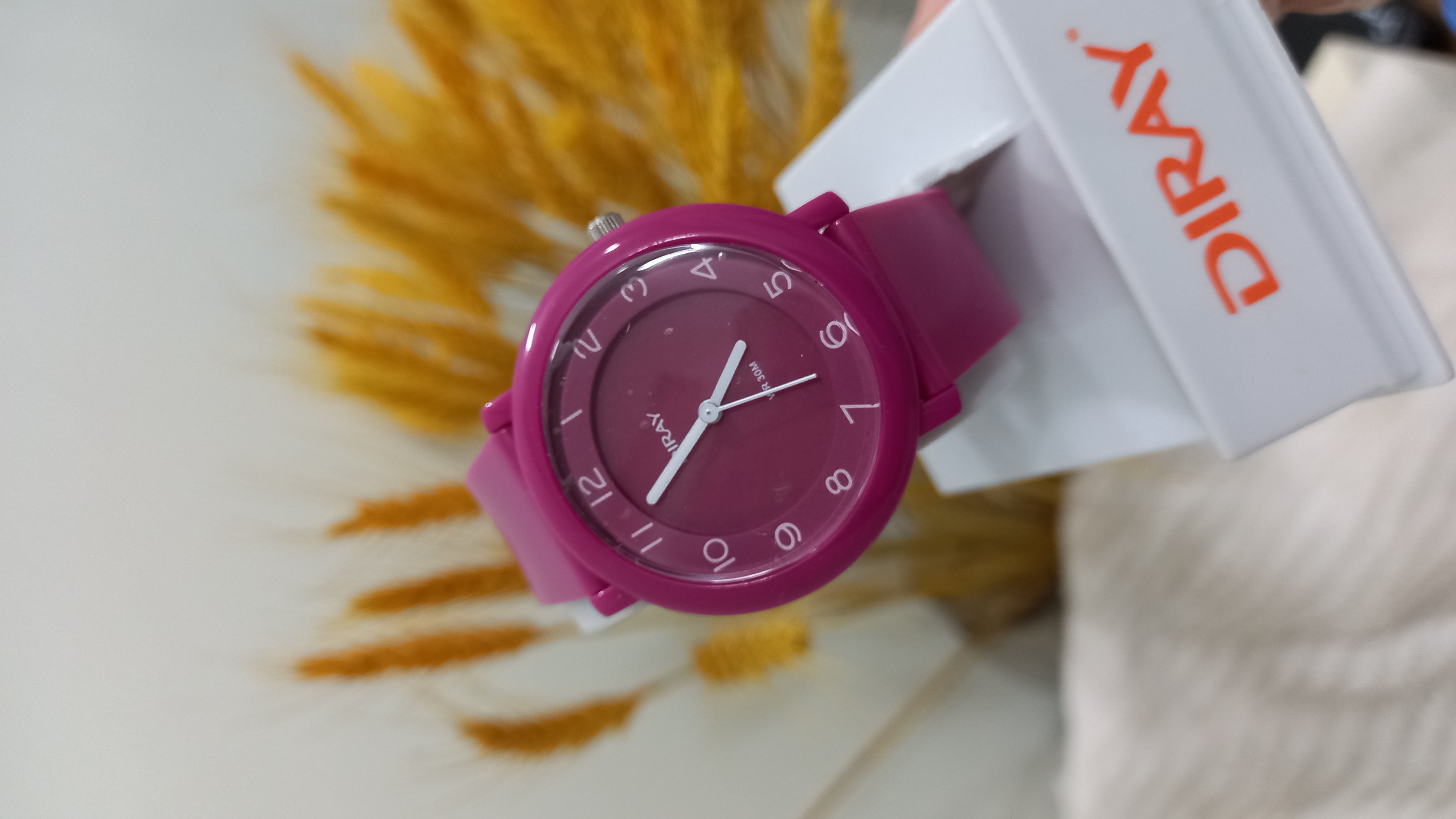Đồng hồ trẻ em Diray kim hàng chính hãng dây silicon màu hồng sen đậm