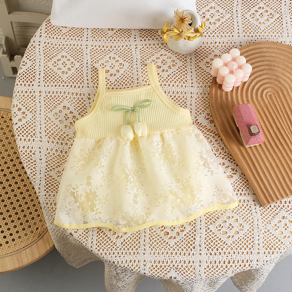 Body Váy Voan 2 Dây Hoa Tulip Cho Bé Gái Sơ Sinh 1 2 Tuổi Từ 5-13kg Dành Cho Bé Gái