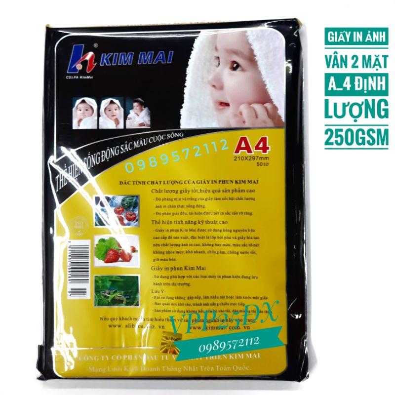 Giấy in ảnh vân 2 mặt A4 kim mai định lượng 250gsm.