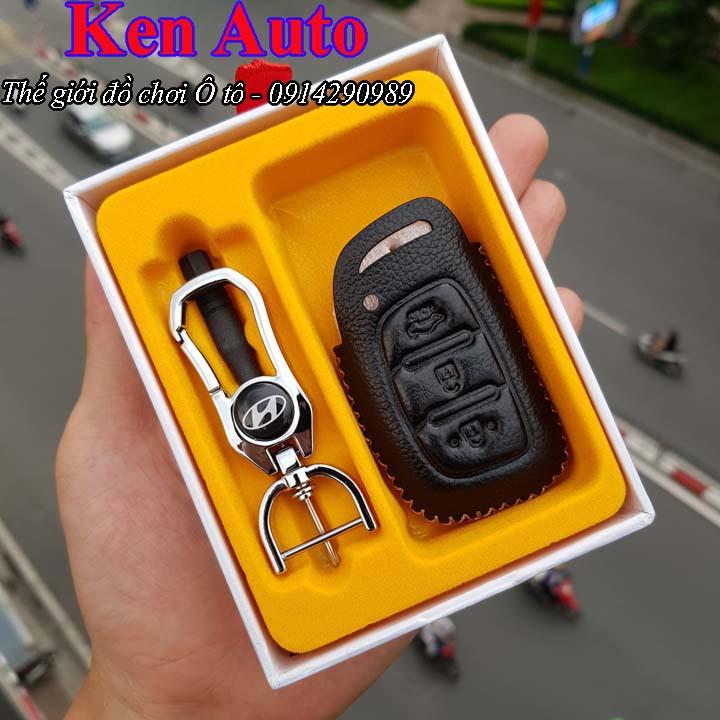 Bao da Handmade bảo vệ chìa khóa xe Hyundai i10, Hyundai Tucson, Hyundai Elantra…kèm móc đeo Inox