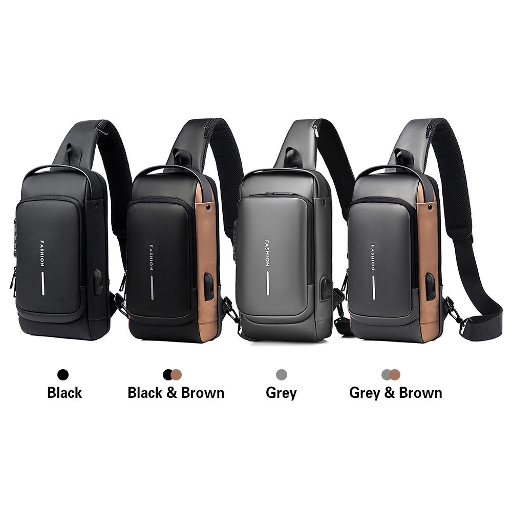 Men Sling Bag Pack with Lock Waterproof Anti-theft Chest Bag with USB Charging Port Shoulder Bag Crossbody Backpack