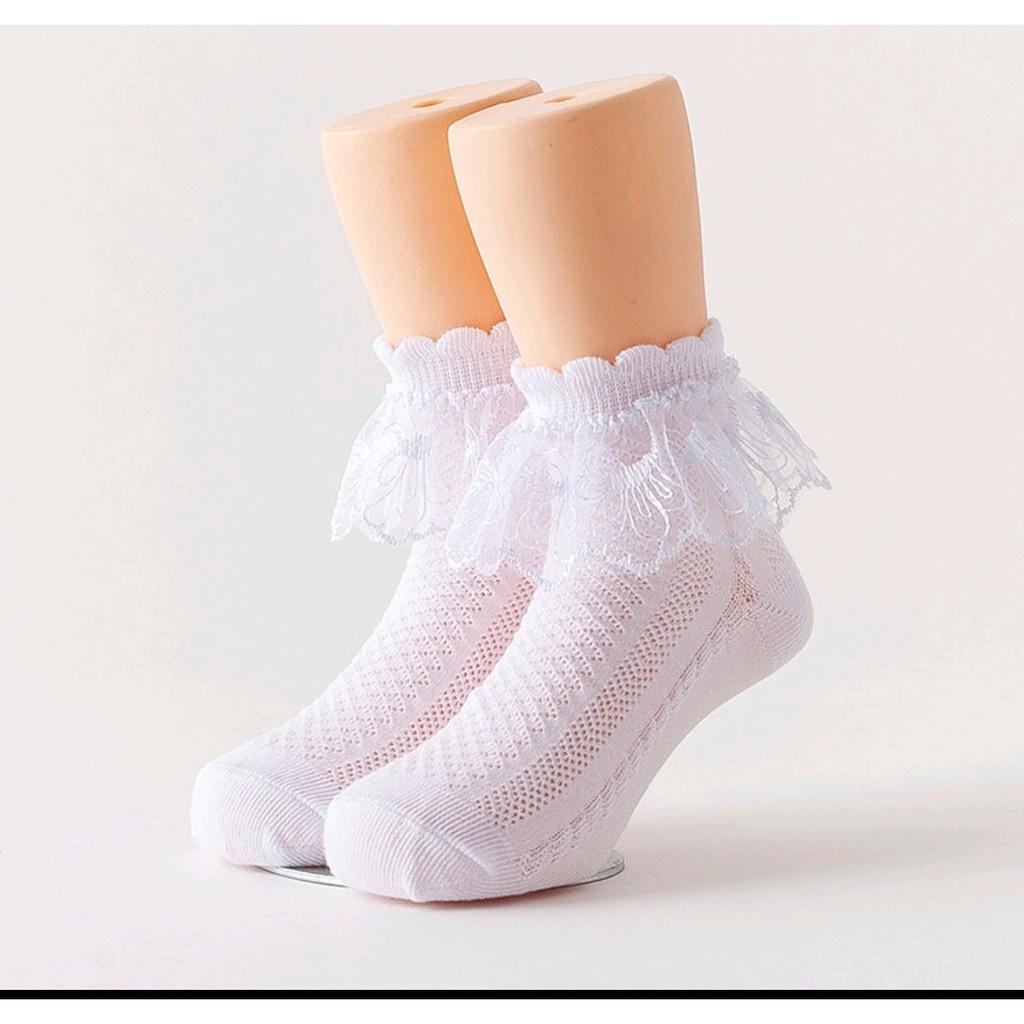 Tất Cho Bé Gái Thêu Rên 100% Cotton Chống Trơn Trượt Hàng Xuất Nhật Tất Trẻ Em Từ 0- 2 Tuổi