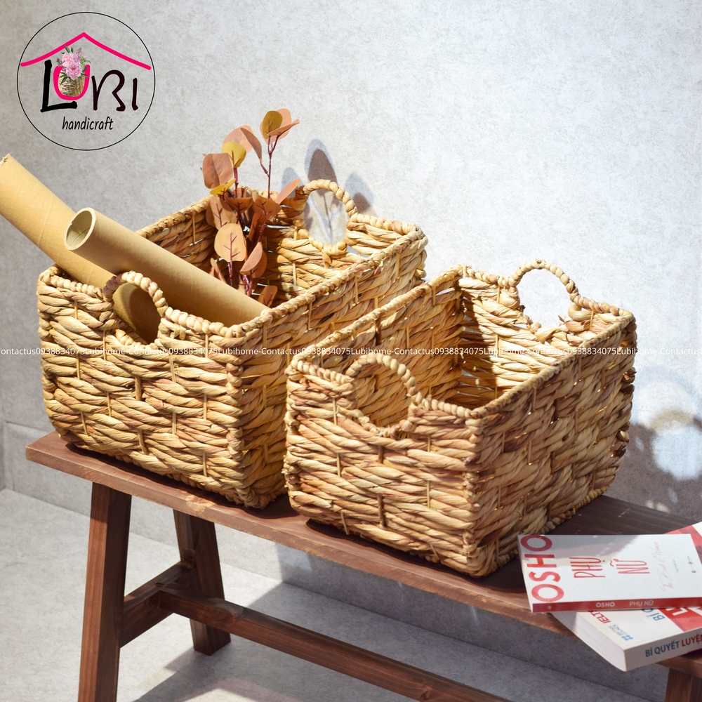 Lubihandicraft - Sọt đựng đồ đan lục bình hình chữ nhật bầu đáy - xinh xắn, bền chắc