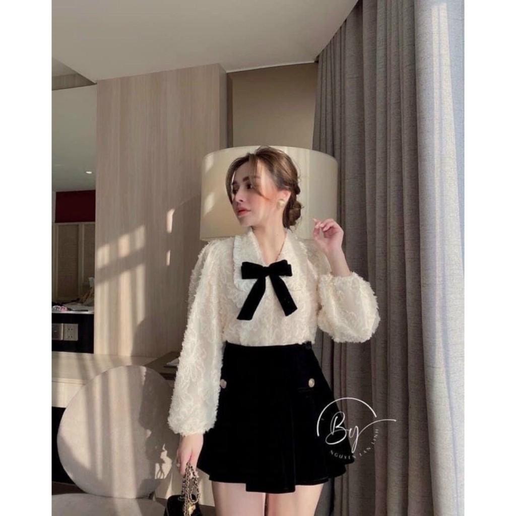 Áo Sơ Mi Tơ Bèo Nơ Ngực Chuẩn From Hotgirl