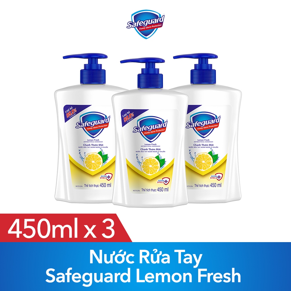 Combo 3 Nước Rửa Tay Safeguard Lemon Fresh Chanh Thơm Mát 450ml