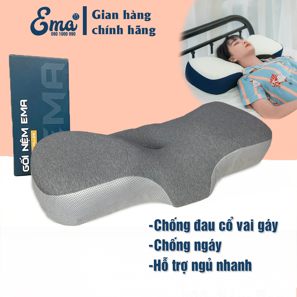 Gối cao su non công thái học chống đau vai ngáy, ngủ ngáy, hỗ trợ ngủ nhanh EMA- Thiết kế riêng biệt cho tư thế nằm ngửa và nằm nghiêng