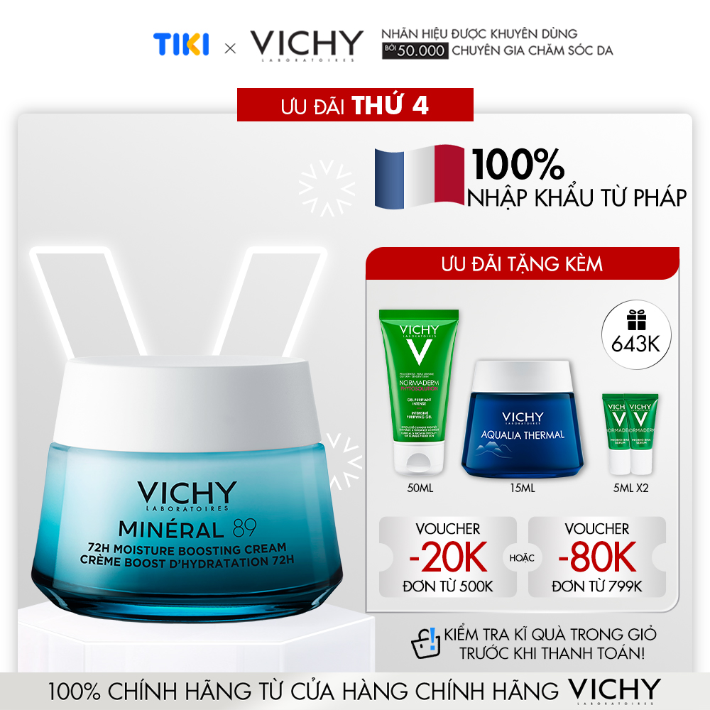 KEM DƯỠNG PHỤC HỒI CHUYÊN SÂU VÀ DƯỠNG ẨM DA ĐẾN 72H VICHY MINERAL 89