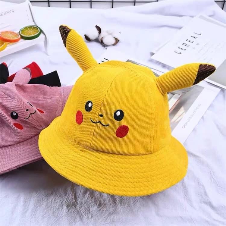Mũ rộng vành, nón cho bé (3 đến 6 tuổi) hình PIKA vải Cotton mềm êm (Ảnh thật)