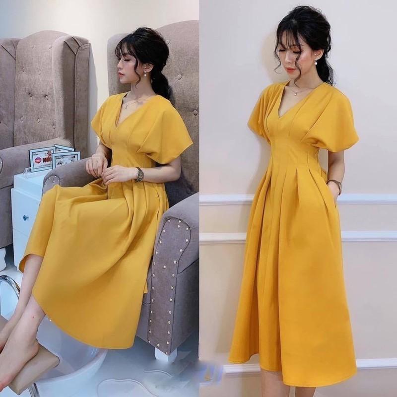 ĐẦM CỔ V XẾP LY EO SANG CHẢNH
