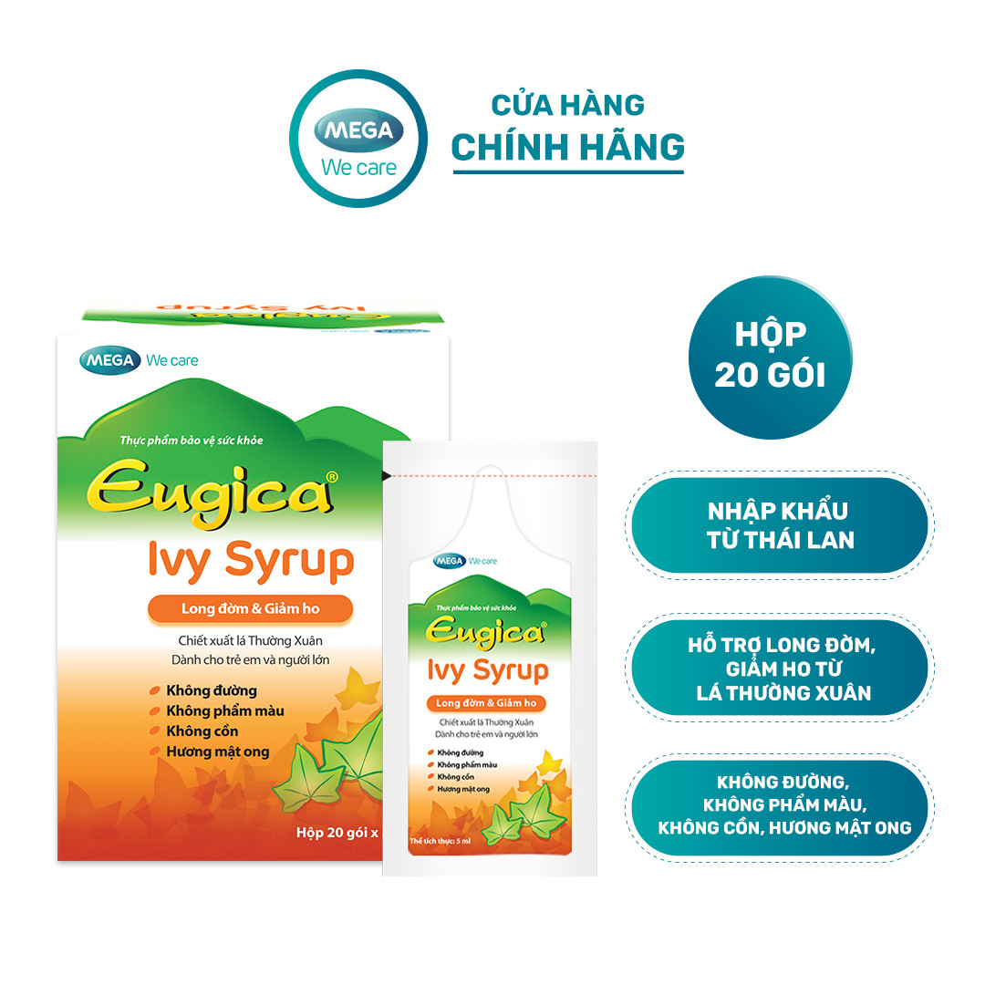 Siro thảo dược cao lá thường xuân hỗ trợ long đờm, giảm ho EUGICA IVY SYRUP (Hộp 20 gói x 5 ml)