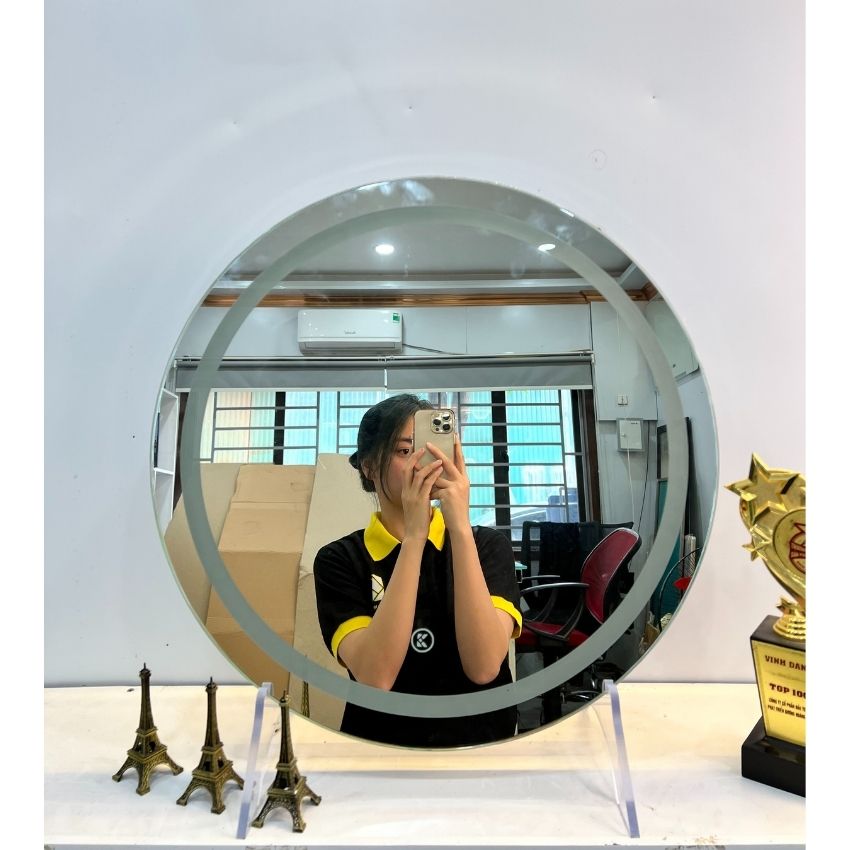 Gương tròn để bàn có đế, gương đèn led  cách viền cảm ứng treo tường, trang điểm decor cute kích thước D50cm