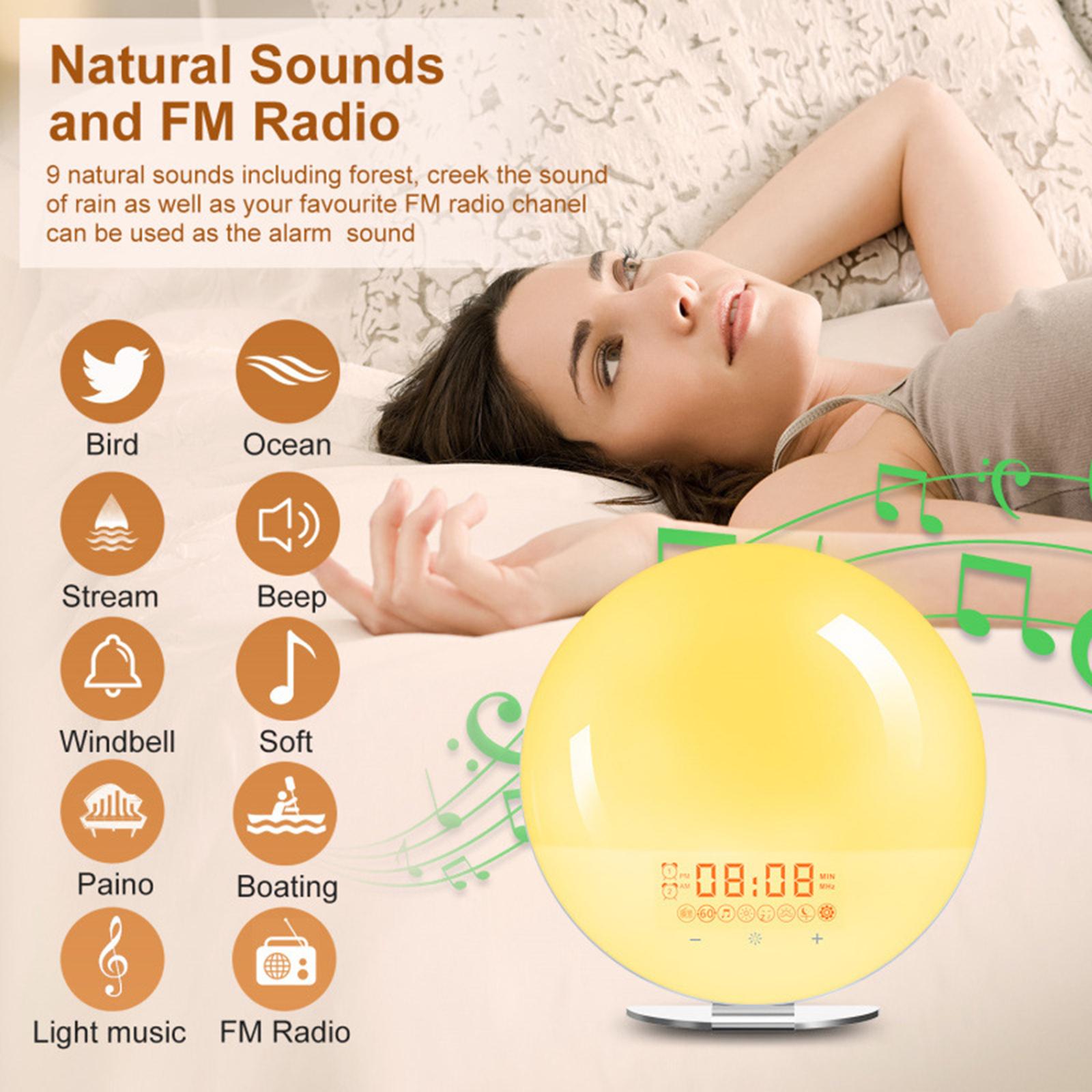 Wake Up Light Sunrise Simulation Alarm Clock FM Radio White Noise Sounds EU