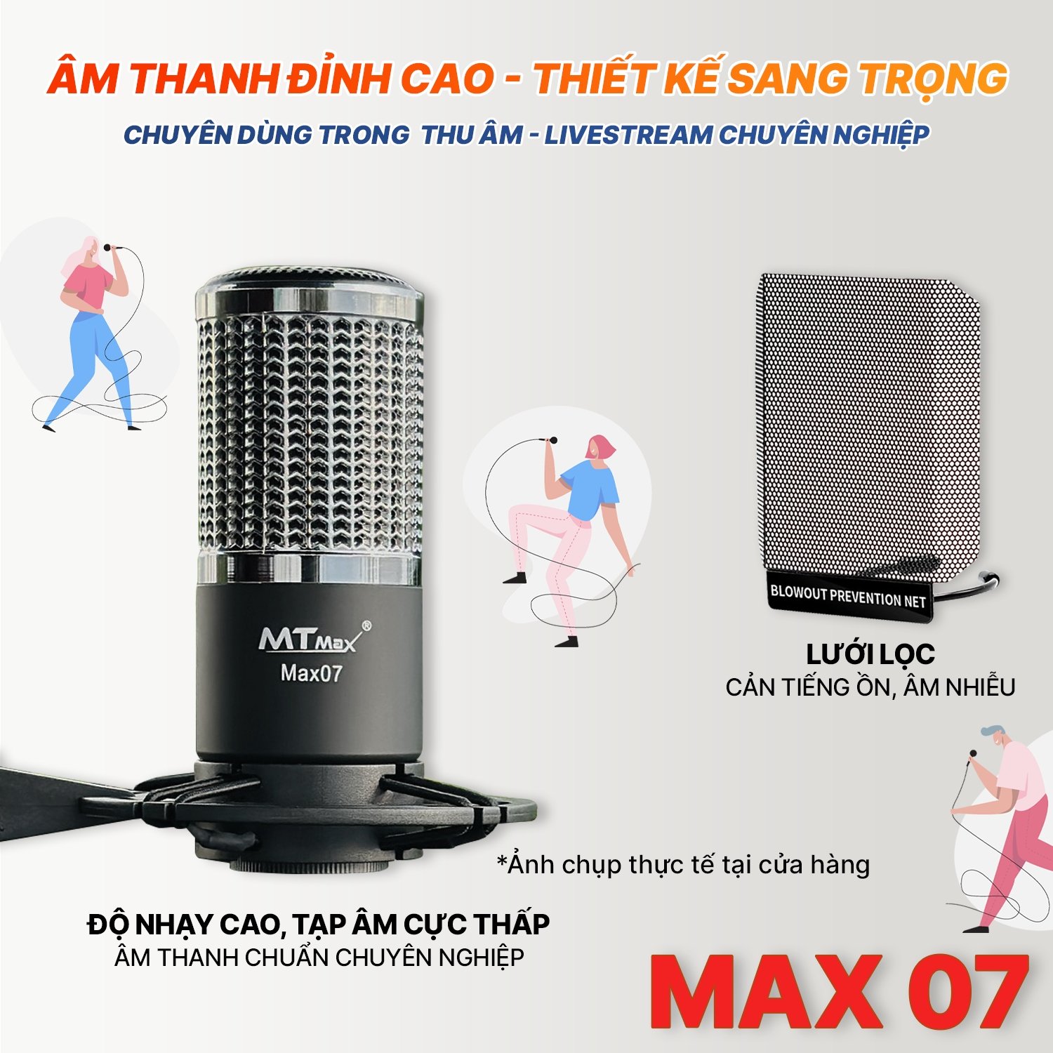 Micro Thu Âm Chính Hãng MTMAX MAX07 - Micro Condenser Livestream Cao Cấp, Hỗ Trợ Nguồn 48V, Âm Thanh Chuẩn Chuyên Nghiệp, Lọc Âm Cực Tốt, Dễ Dàng Sử Dụng. hàng chính hãng