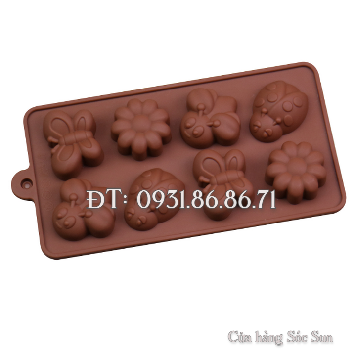 Khuôn silicon 8 con ong, hoa, bướm – Mã số 1239