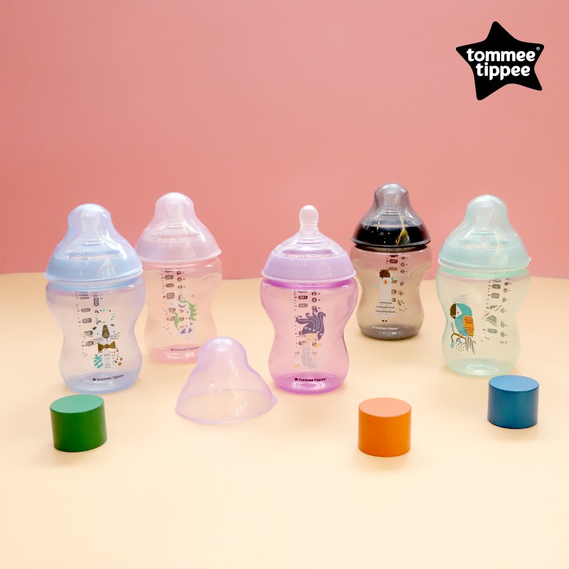 Bình sữa ty siêu mềm tự nhiên Tommee Tippee Closer to Nature 260ml, núm ty đi kèm 3-6 tháng – Tím