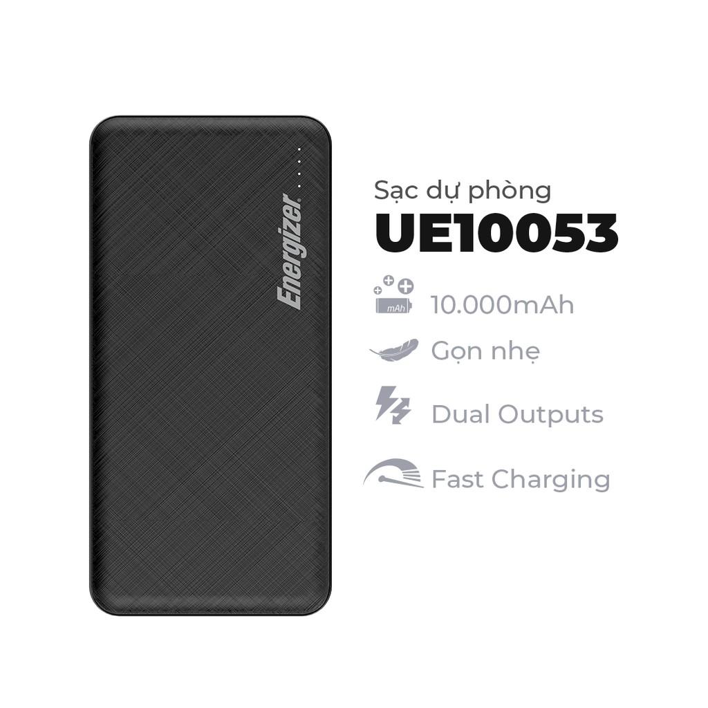 Combo sạc dự phòng Energizer 10,000mAh UE10053 + Sạc ô-tô Energizer 2.4A 2USB màu đen kèm cáp USB-C2.0 - DCA2BHC23 - Hàng chính hãng