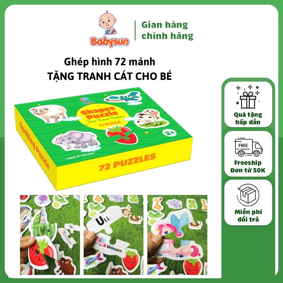 Đồ chơi Puzzle Ghép Hình 72 mảnh học chữ cái, số đếm, giao thông, rau củ quả, con vật sản xuất tại Việt Nam