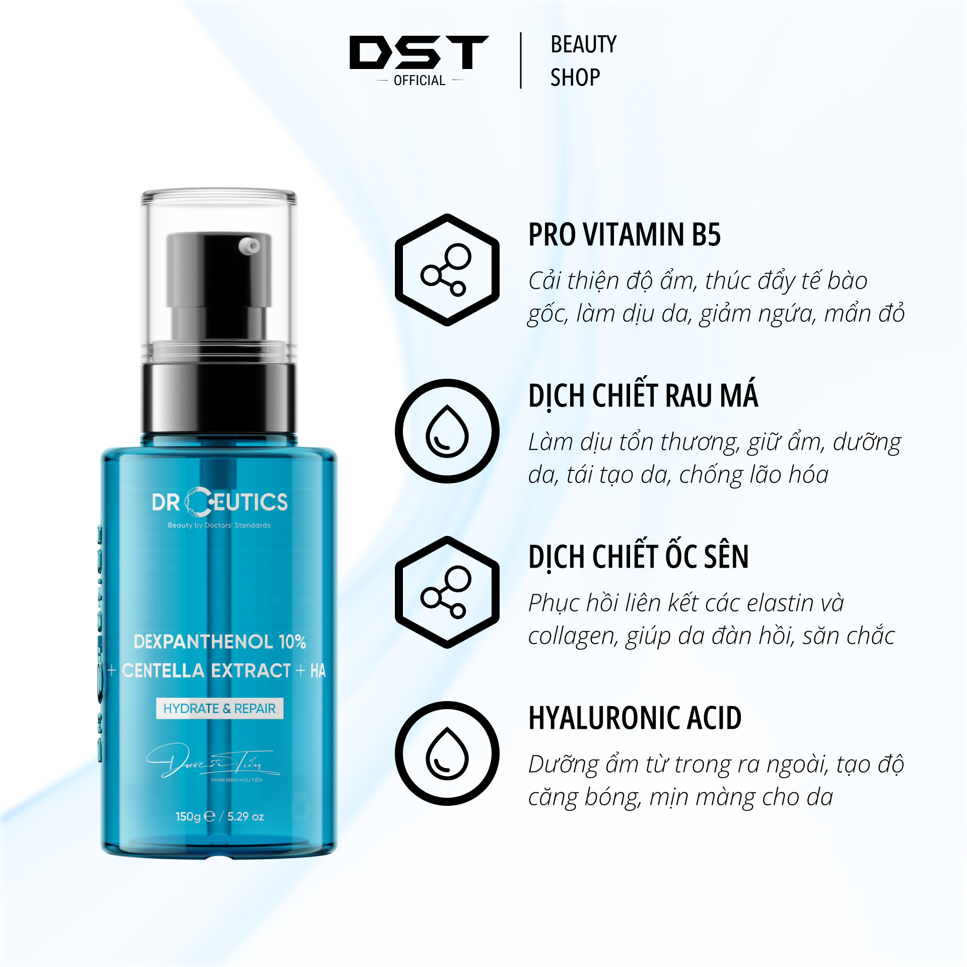 Tinh Chất Cấp Ẩm Và Phục Hồi Da DrCeutics Dexpanthenol 10% + Centella Extract + HA LIMITED VERSION