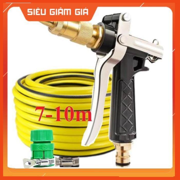 Bộ dây vòi xịt nước rửa xe, tưới cây . tăng áp 3 lần, loại 7m, 10m 206236 đầu đồng,đai, nối vòi