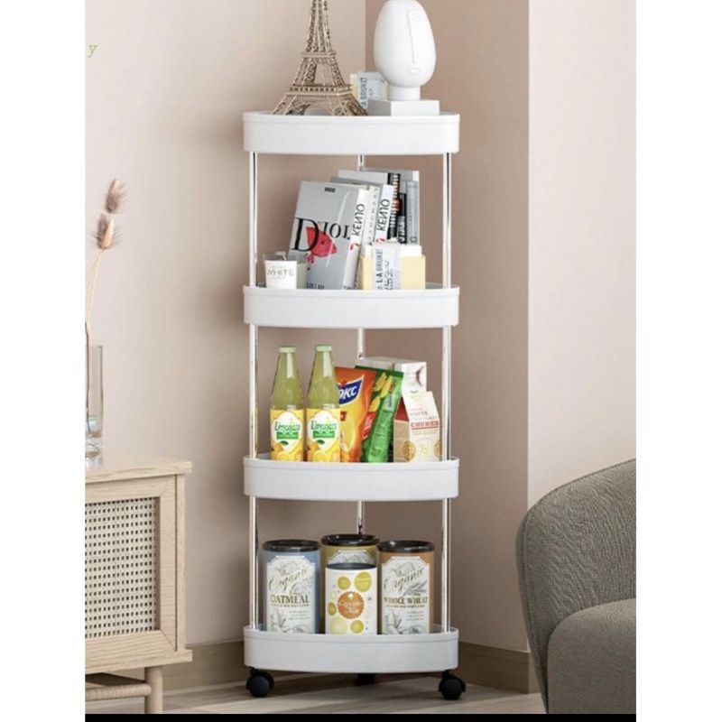Kệ nhà bếp, kệ nhà tắm tam giác đa năng tiện lợi 4 tầng - Có bánh xe đẩy - kệ đựng đồ đa năng có bánh xe di chuyển