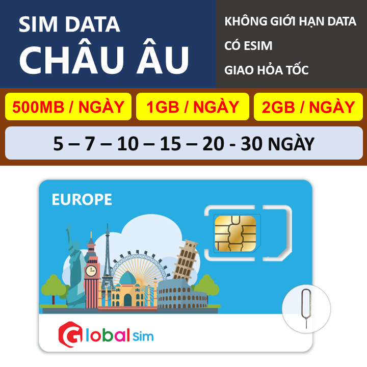 SIM CHÂU ÂU 40 NƯỚC - KHÔNG GIỚI HẠN DATA (HÀNG CHÍNH HÃNG)