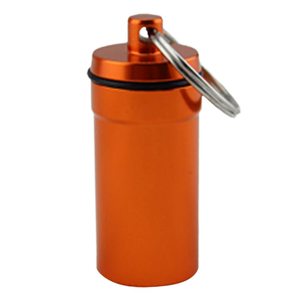 2pcs Waterproof Aluminum Pill Box Case Bottle Drug Holder Keychain Medicine Container Green and Orange