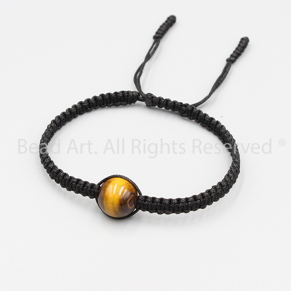 Vòng Tay Thắt Dây 10MM Đá Mắt Cọp Vàng Nâu Tự Nhiên, Mắt Hổ, Brown Tiger Eye, Mệnh Thổ, Kim, Vòng Tay Phong Thuỷ - Bead Art