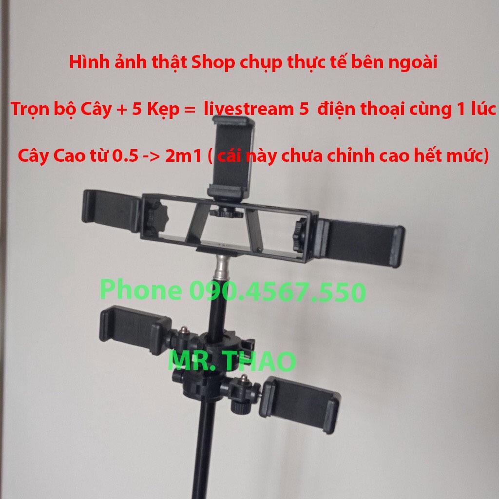 Bộ Cây Tripod + 5 Kẹp điện thoại + 5 Càng xoay 360 độ , Gậy chụp ảnh 3 chân, Cây livestream quay video, dựng phim