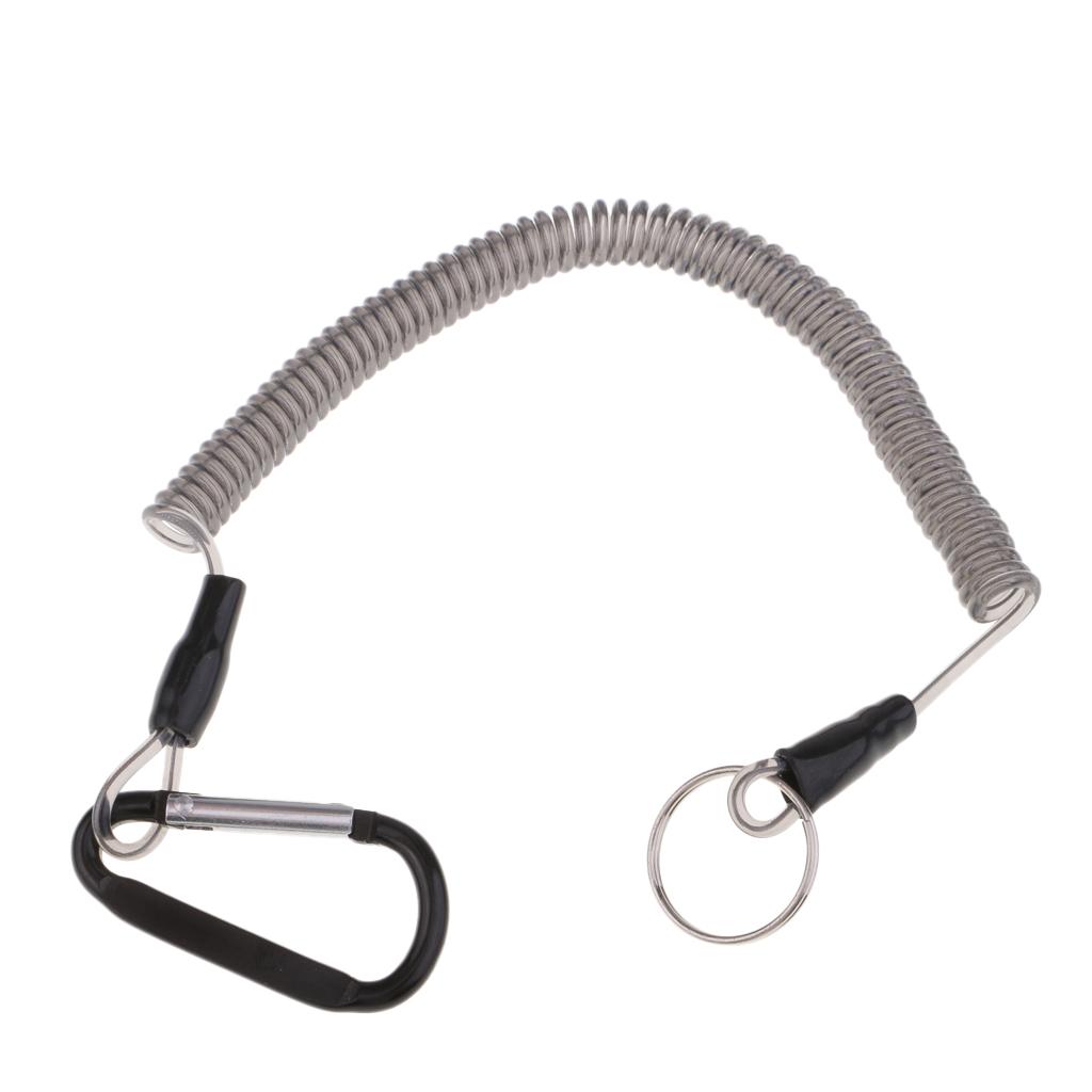 Safety Rope Steel Wire Retractable Fishing Coiled Lanyard Tether 59inch with Quick Release Buckle for Kayak