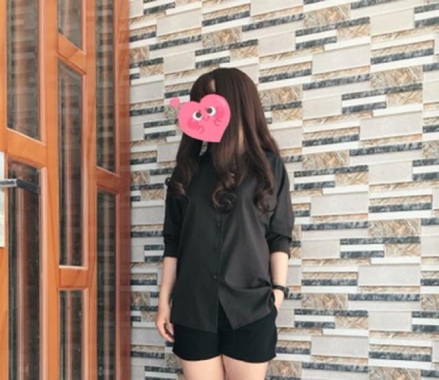 Áo Sơ mi oversize tay dài trắng / đen không túi