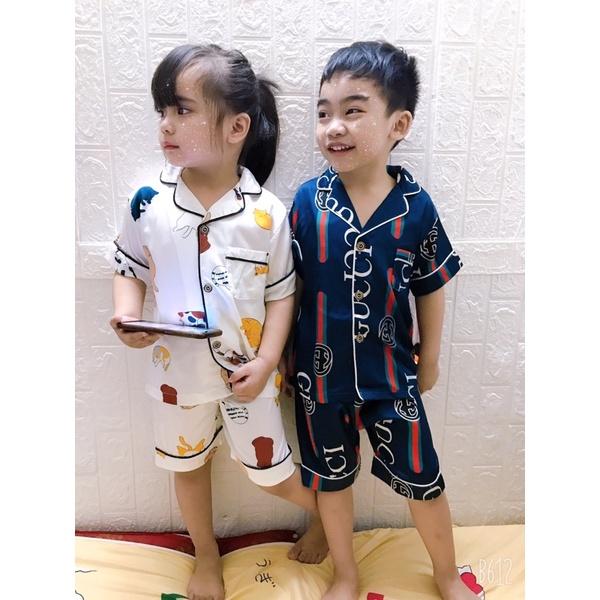 Bộ pijama lụa cộc tay quần đùi bé trai hàng quảng châu cao cấp sz 10-20kg
